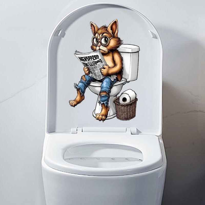 Iprokiu Funny Animal Toilet Seat Cover Decal Waterproof Cartoon Dog Cat Toilet Seat Lid Sticker Dinosaur Duck Washroom Bathroom Decal Home Wall Sticker (Cat) - Image 5